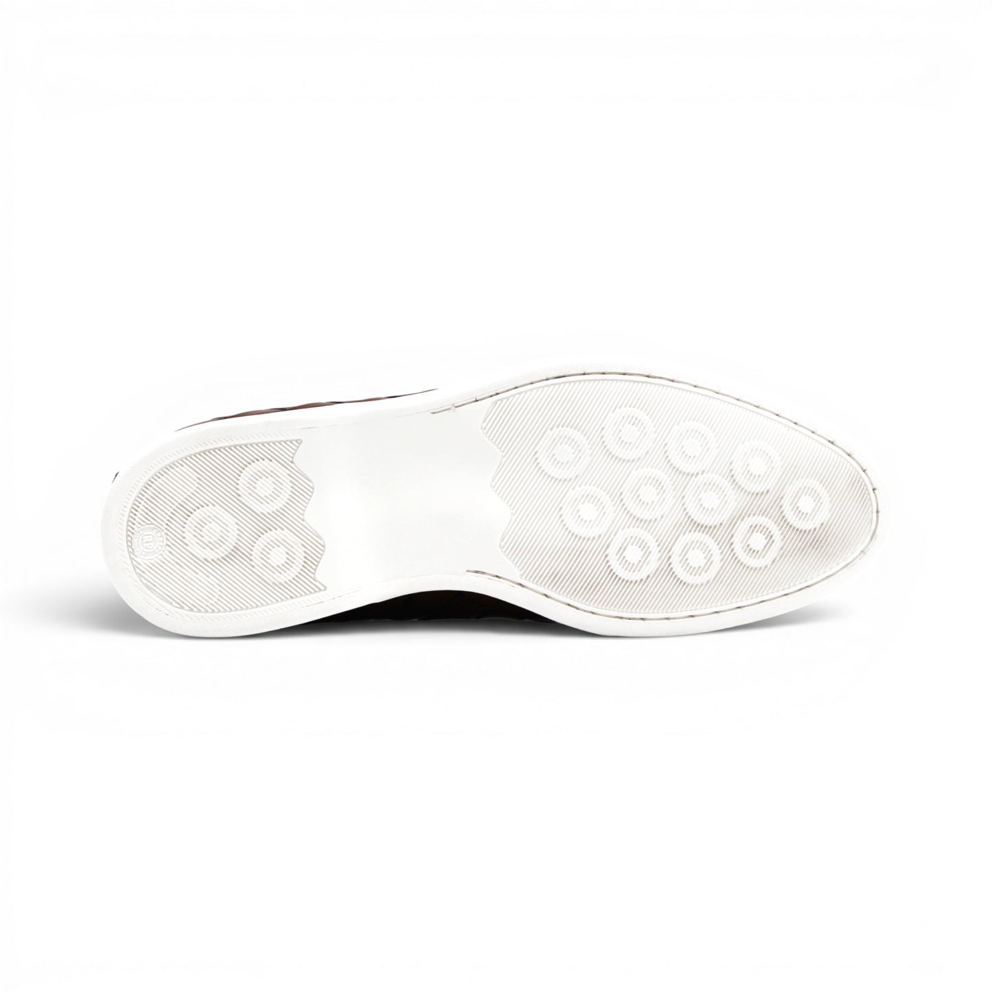 The Duca Di Matiste Duca Rivoli Marrone is a brown woven leather slip-on with a white rubber sole, displayed in side view against a plain white background, highlighting luxury footwear.