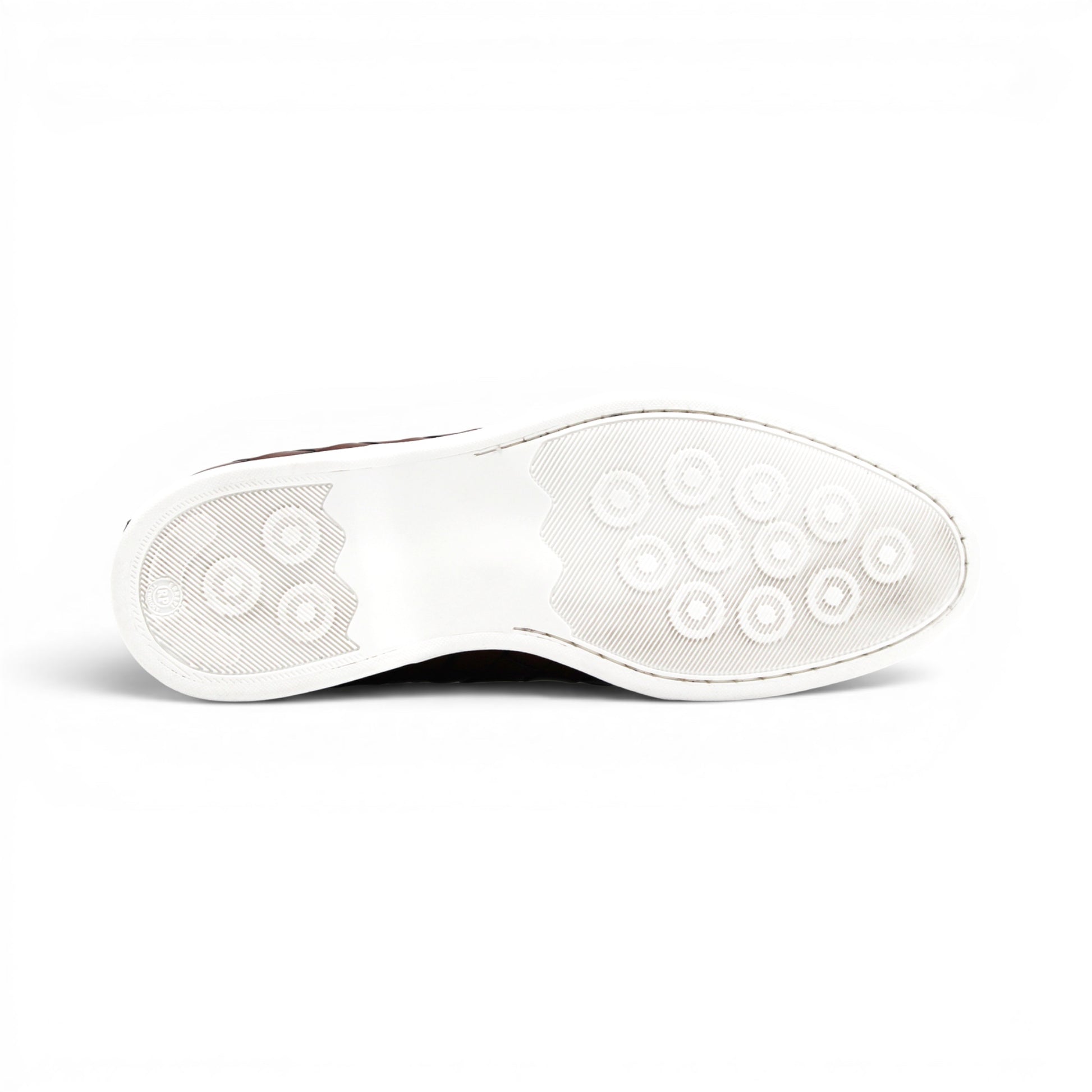 The Duca Di Matiste Duca Rivoli Marrone is a brown woven leather slip-on with a white rubber sole, displayed in side view against a plain white background, highlighting luxury footwear.