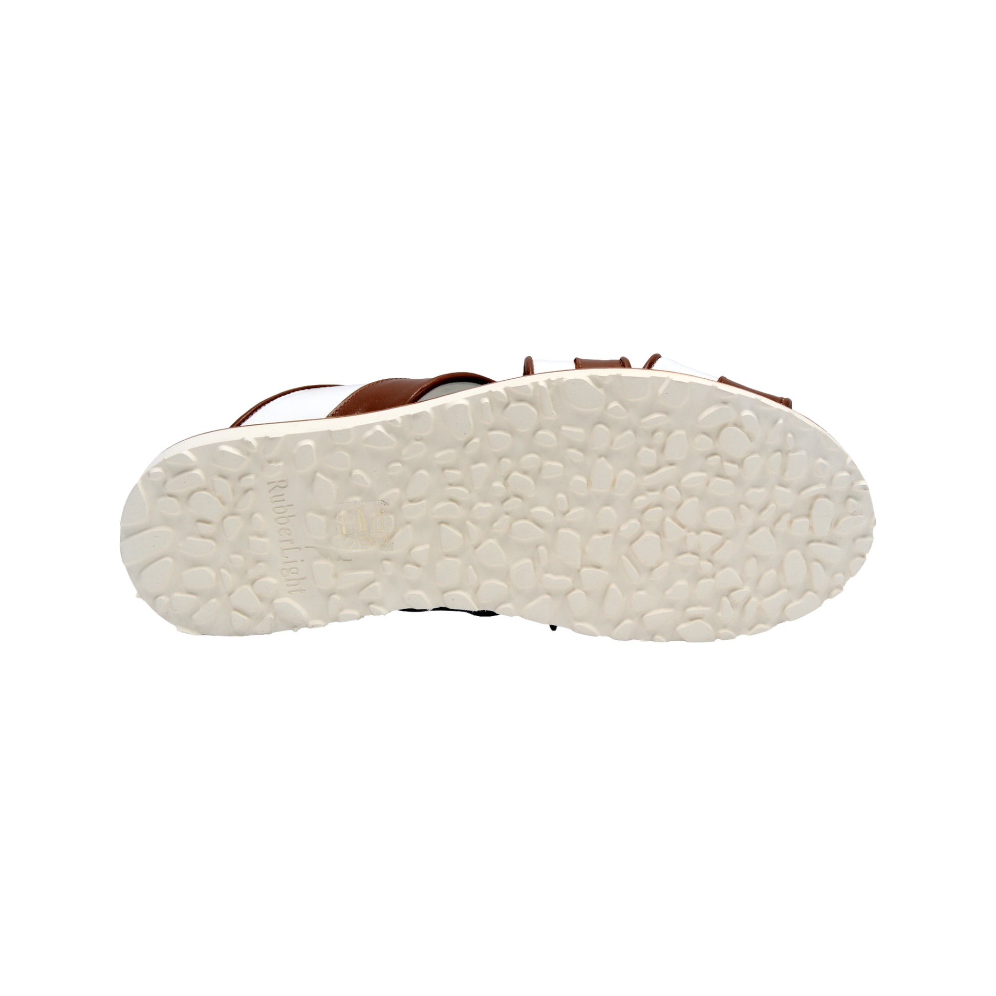 The Duca Di Matiste Duca SA118 Ambra/White is a flat sandal featuring white and brown Italian leather crisscross straps and a white sole—ideal for those who love modern Italian footwear.