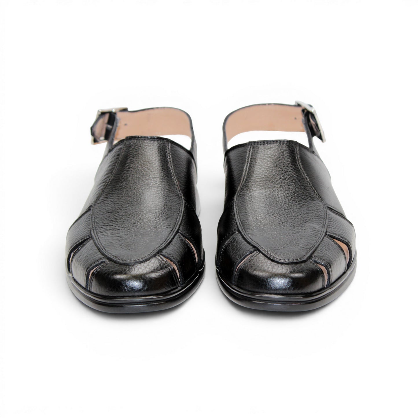 The Duca Di Matiste Duca SA131 Black is an Italian-made sandal in black leather, featuring a closed toe, side cutouts, and a slingback buckle strap, shown in profile against a white background.