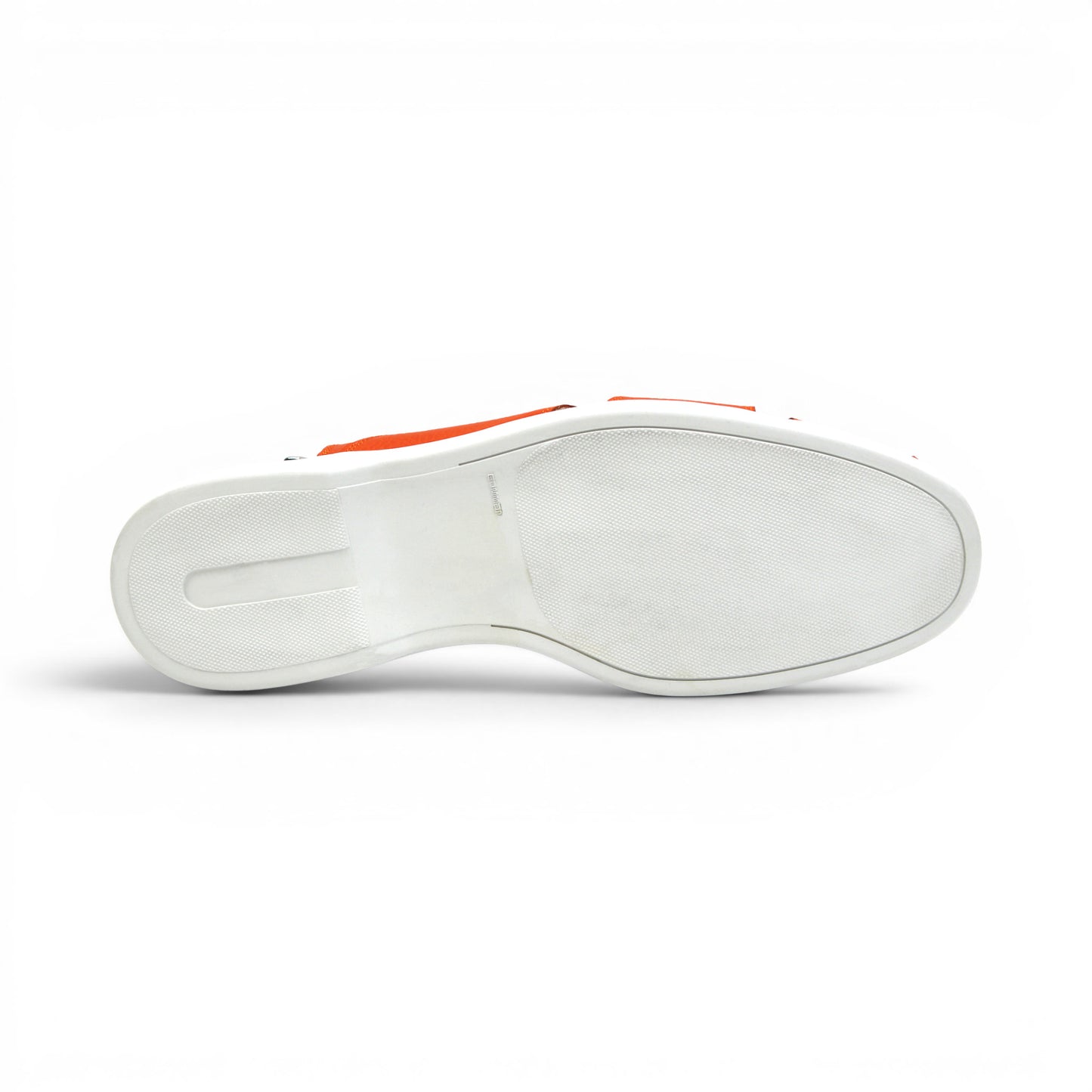 The Duca Di Matiste Duca SA131 Orange sandal features orange leather, open toe, side cutouts, a white sole, and an adjustable ankle strap with buckle. Displayed on a white background.