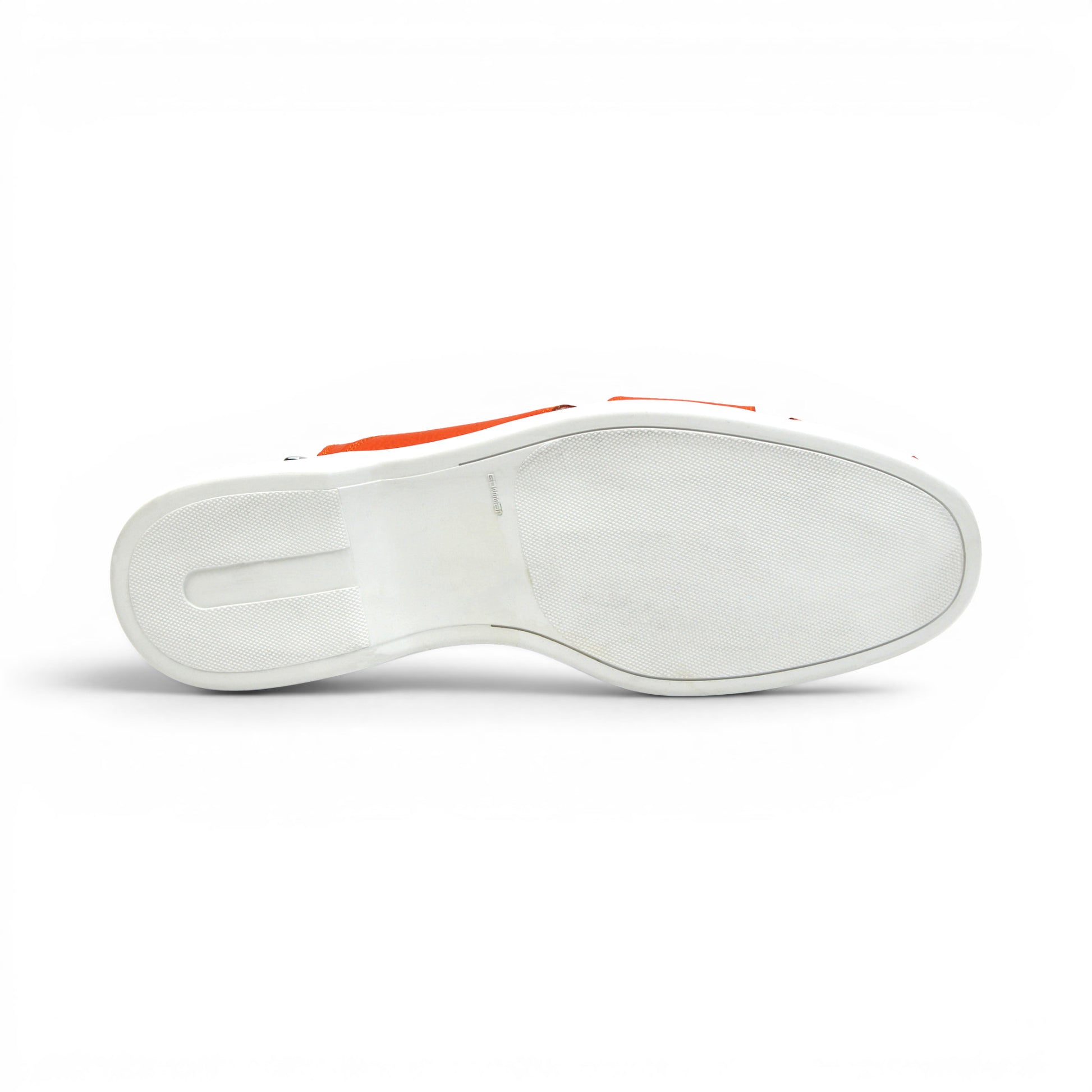 The Duca Di Matiste Duca SA131 Orange sandal features orange leather, open toe, side cutouts, a white sole, and an adjustable ankle strap with buckle. Displayed on a white background.