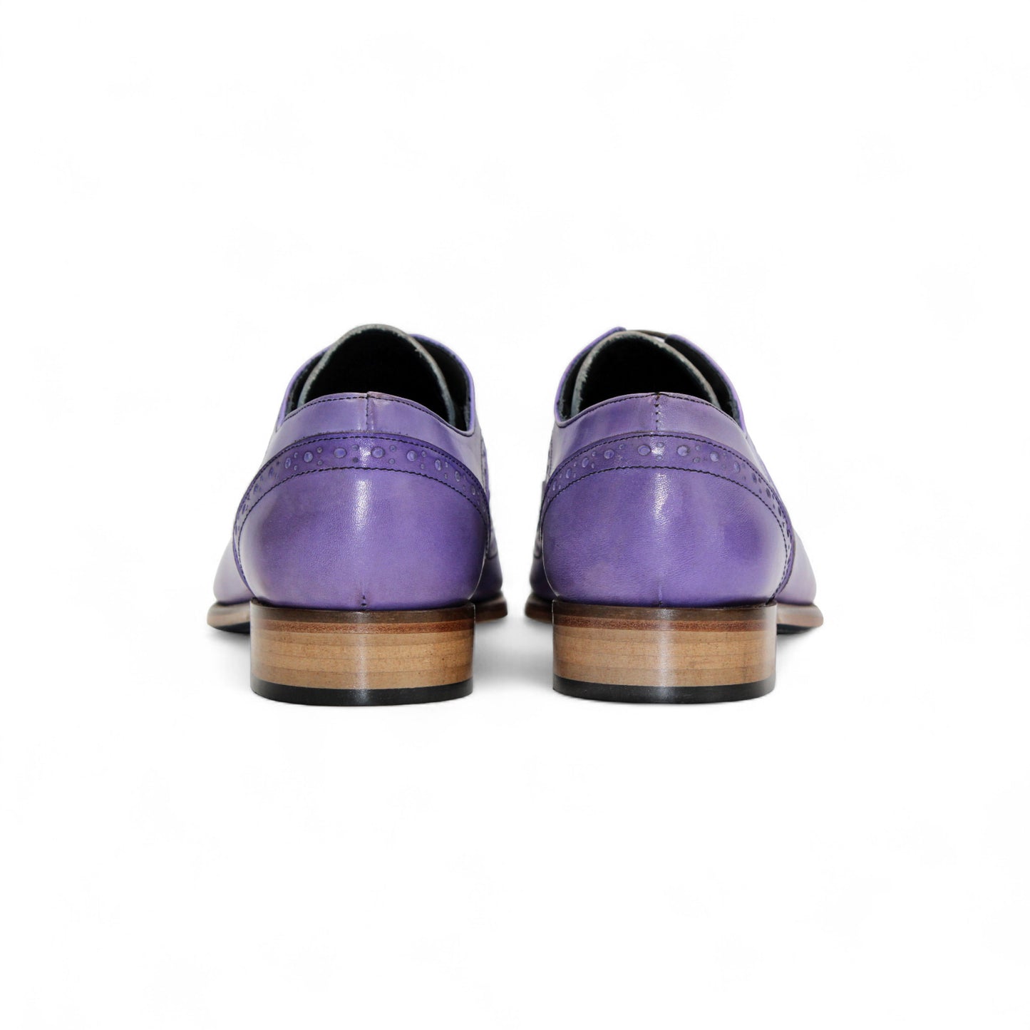 The Duca Di Matiste Duca Saranno Lavender/Panna is an Italian-made two-tone dress shoe in purple and white leather, with decorative perforations and a wooden sole, shown in a side view.