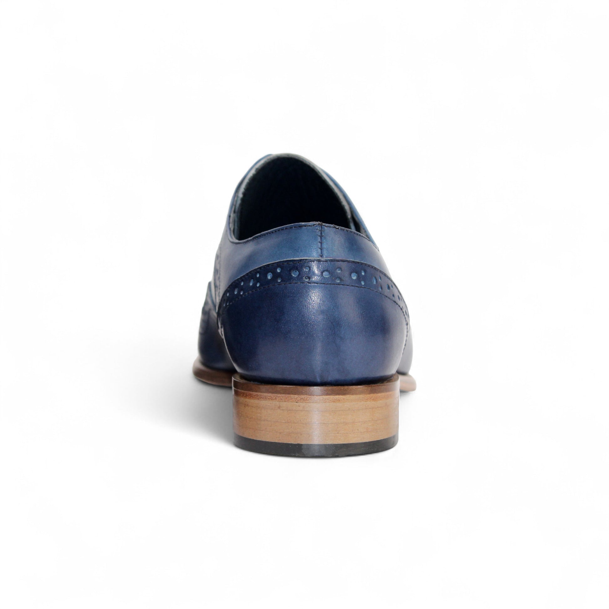 The Duca Di Matiste Duca Saranno Spring Blue/White is an Italian leather oxford dress shoe with perforated detailing, lace-up closure, and a low wooden heel, shown in profile on a white background.