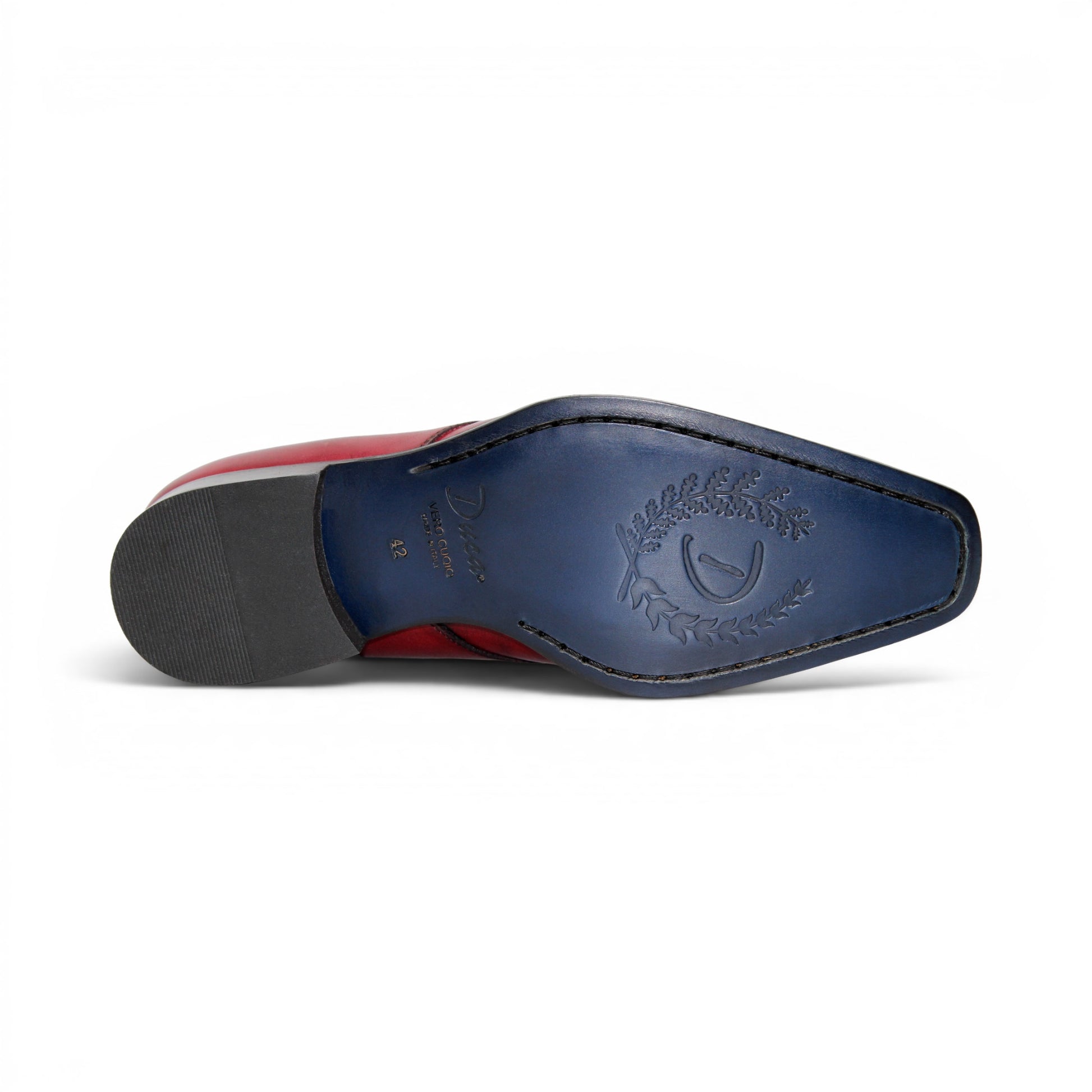 The Duca Di Matiste Duca Sermoneta Antique Red is a premium Italian calf leather dress shoe in red, featuring black laces and a black sole. Displayed in profile on white, it's ideal for classic elegance lovers.