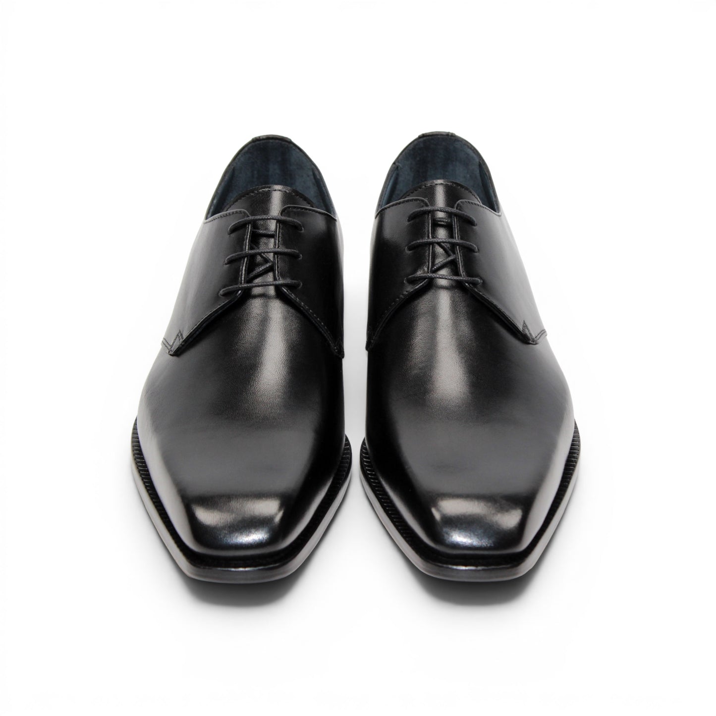The Duca Sermoneta Black by Duca Di Matiste is a sleek, polished Italian leather dress shoe with laces and a low heel, exuding classic elegance against a white background.