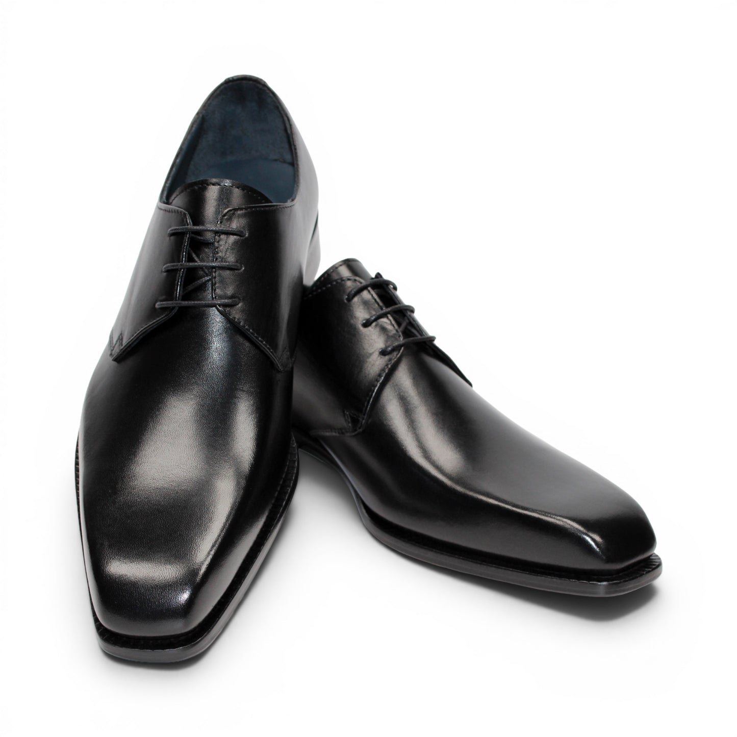 The Duca Sermoneta Black by Duca Di Matiste is a sleek, polished Italian leather dress shoe with laces and a low heel, exuding classic elegance against a white background.