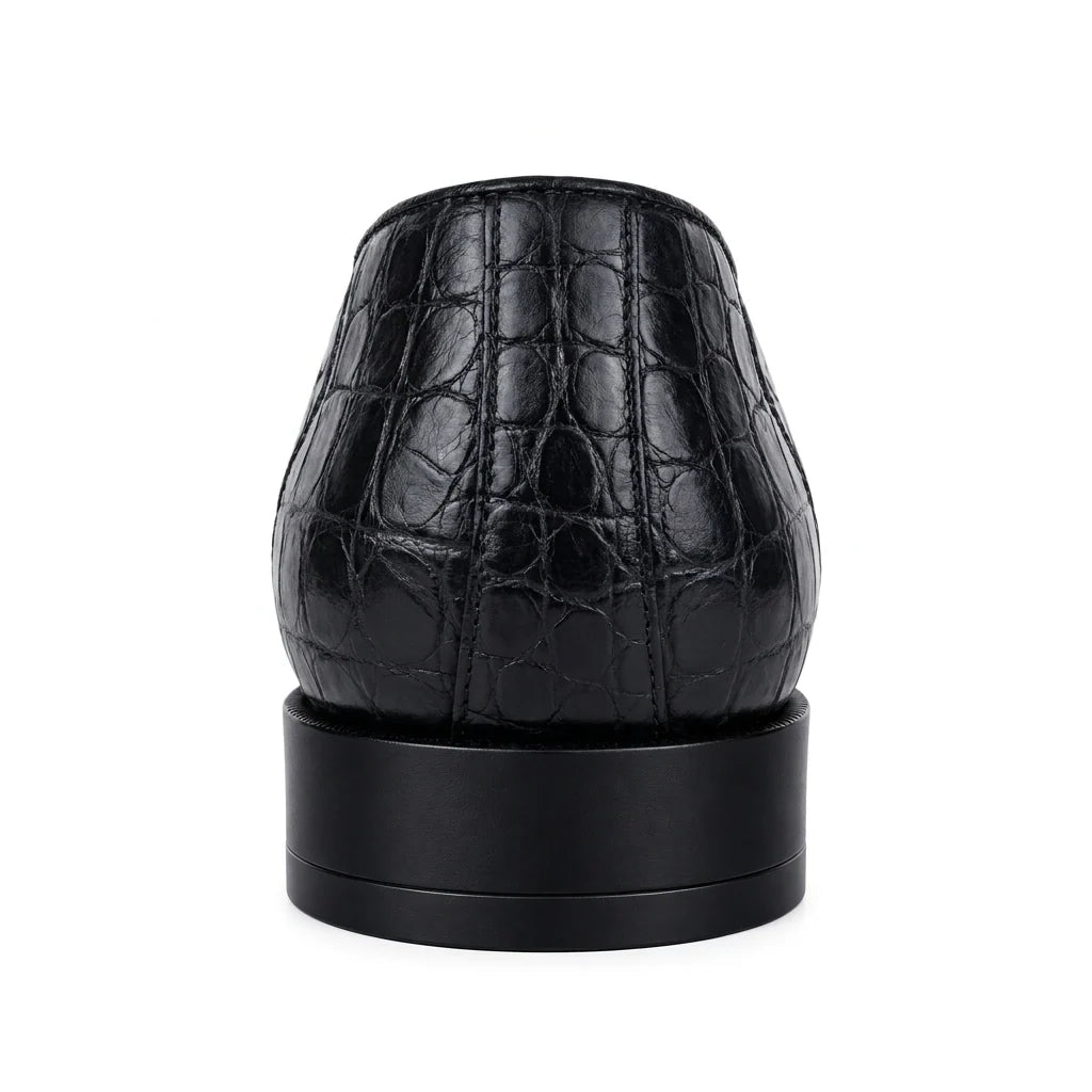 Belvedere Simone, a black and white American alligator lace-up dress shoe with decorative cutouts.