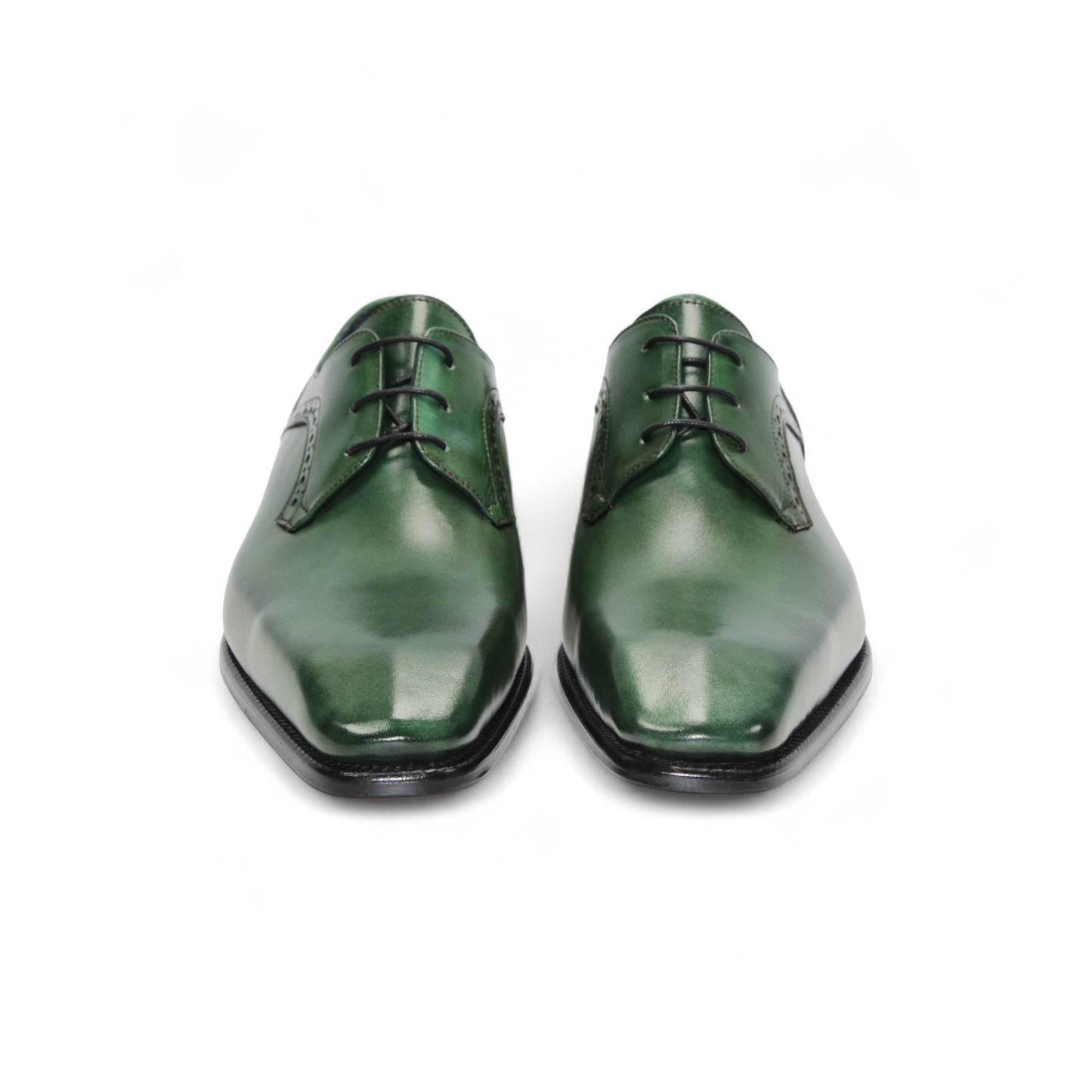 The Duca Spada Green by Duca Di Matiste: a single green Italian leather dress shoe, black laces, low heel, shown in profile on a white background.