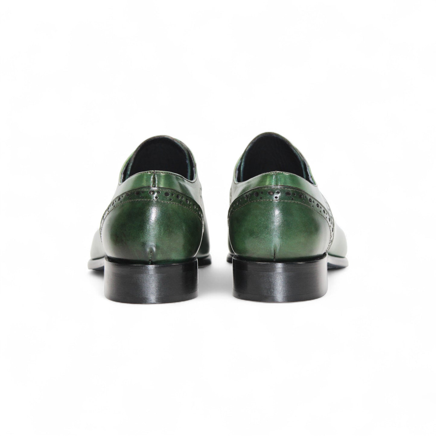 The Duca Spada Green by Duca Di Matiste: a single green Italian leather dress shoe, black laces, low heel, shown in profile on a white background.