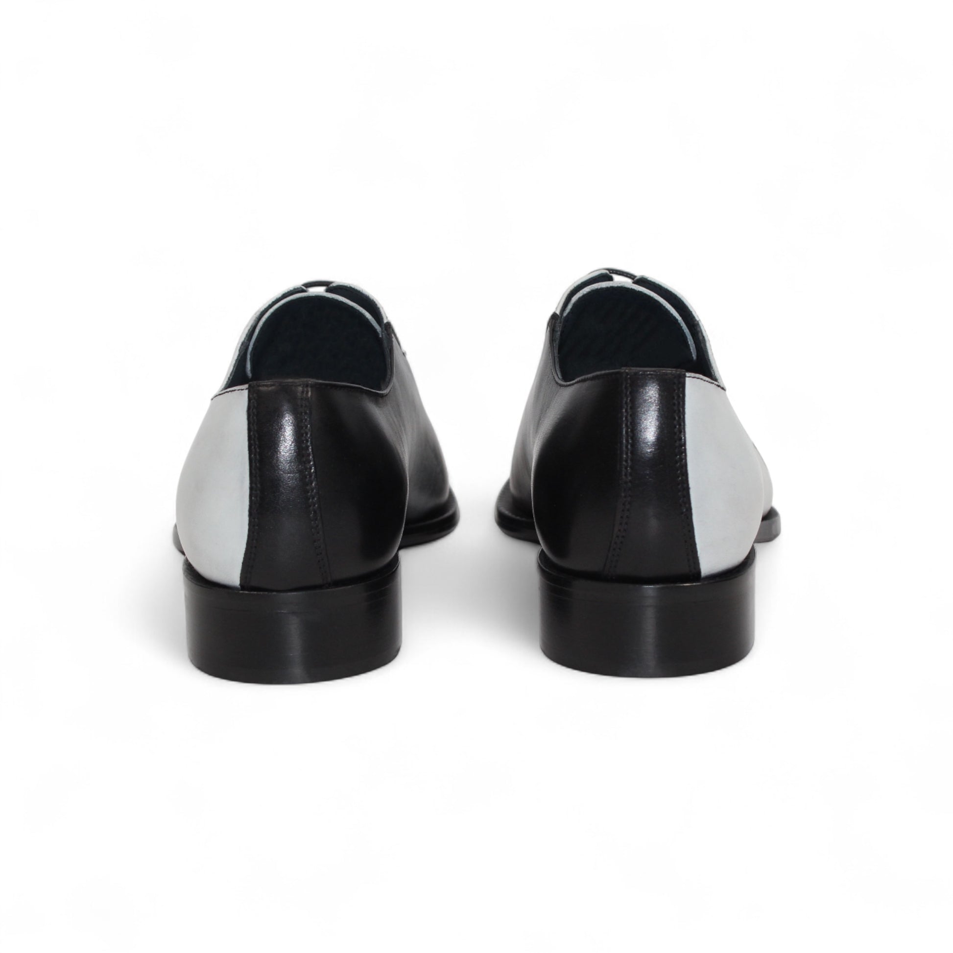 The Duca Di Matiste Duca Spoleto II Black Combo is a men’s Italian handcrafted lace-up dress shoe with black, gray, and white color-block leather, shown in left side profile on a white background.