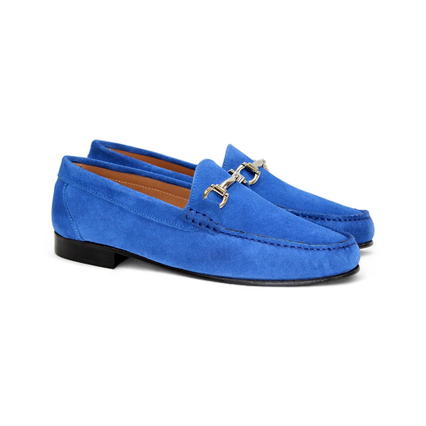 The Duca Di Matiste Duca Termoli Cobalt, a handcrafted blue suede loafer with a silver buckle, is displayed from the side against a plain white background.