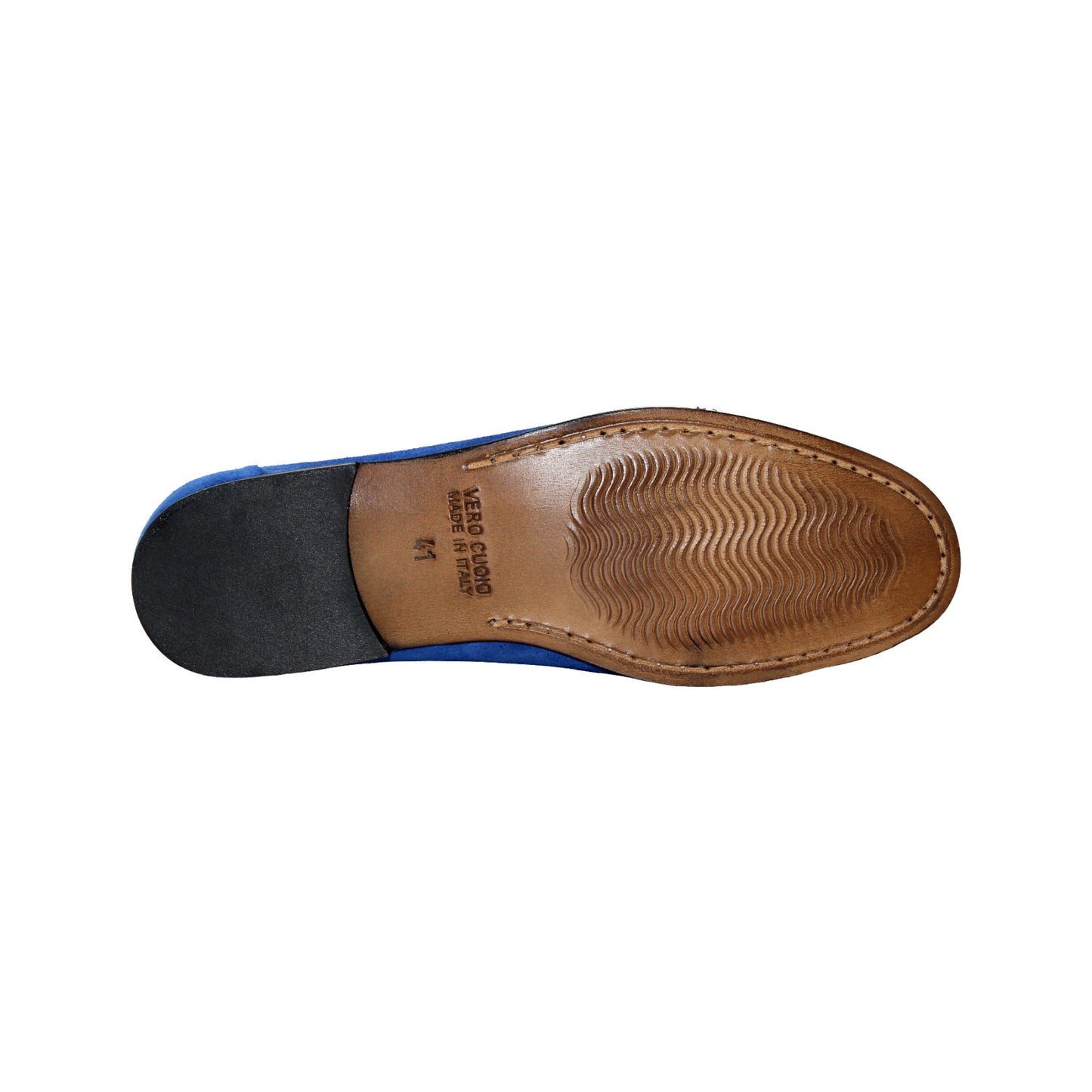 The Duca Di Matiste Duca Termoli Cobalt, a handcrafted blue suede loafer with a silver buckle, is displayed from the side against a plain white background.