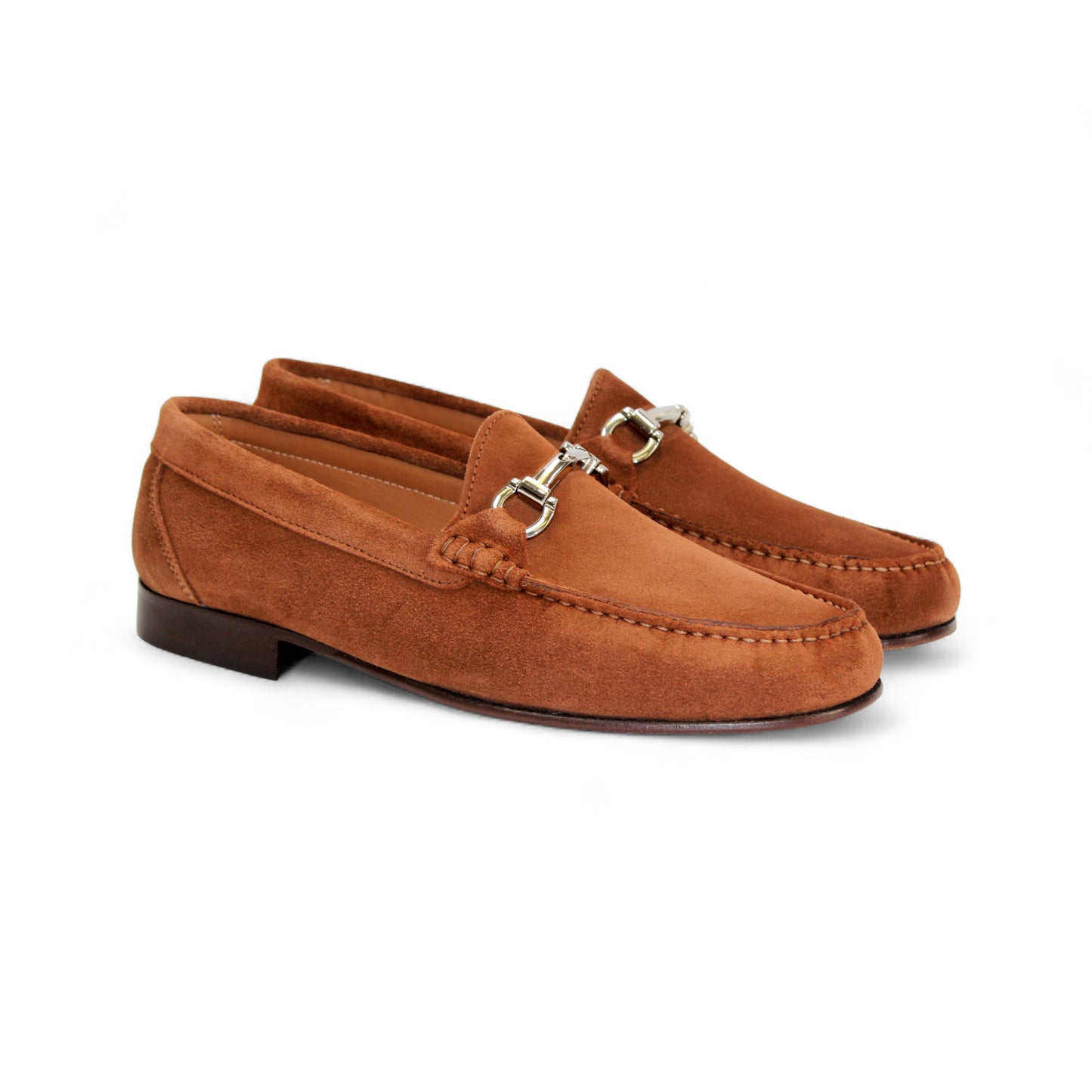 The Duca Di Matiste Duca Termoli Rust is a brown suede loafer with a silver bit, low heel, and moccasin-style stitching, displayed in side profile on a white background.