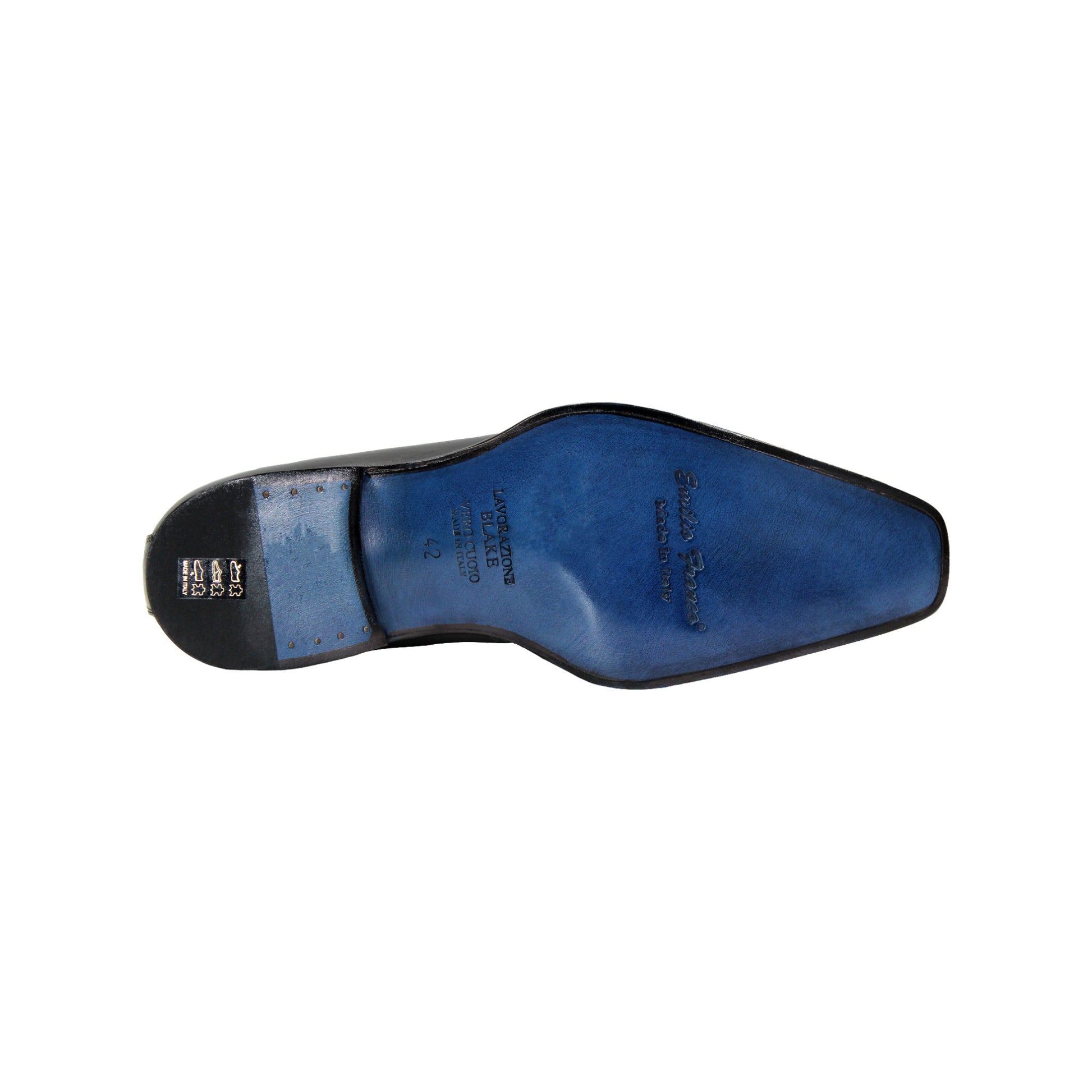 The Emilio Franco Tommaso Black loafer by Emilio Franco features tassel detail, low heel, and stitching accents. Crafted from genuine leather, it's shown from the side on a plain white background.