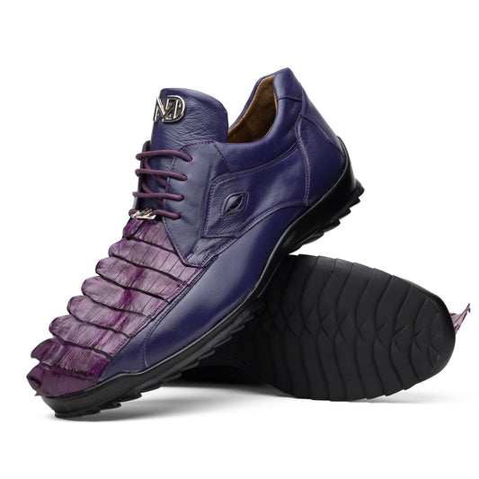 Introducing Udine Purple by Marco Di Milano, these luxury men’s leather dress shoes feature a striking purple hue with a distinctive textured ribbed front design and sturdy black rubber soles, seamlessly blending classic elegance with modern style.