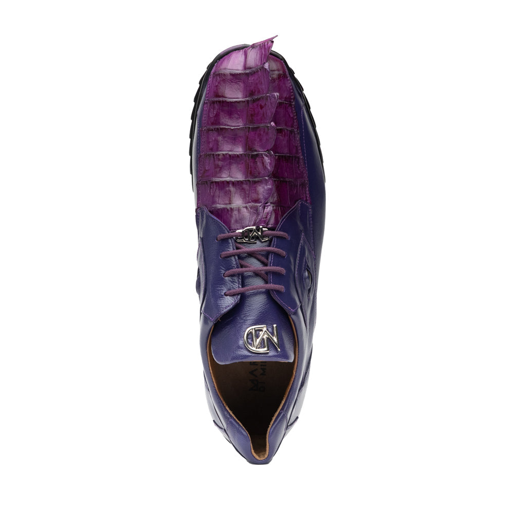 Introducing Udine Purple by Marco Di Milano, these luxury men’s leather dress shoes feature a striking purple hue with a distinctive textured ribbed front design and sturdy black rubber soles, seamlessly blending classic elegance with modern style.
