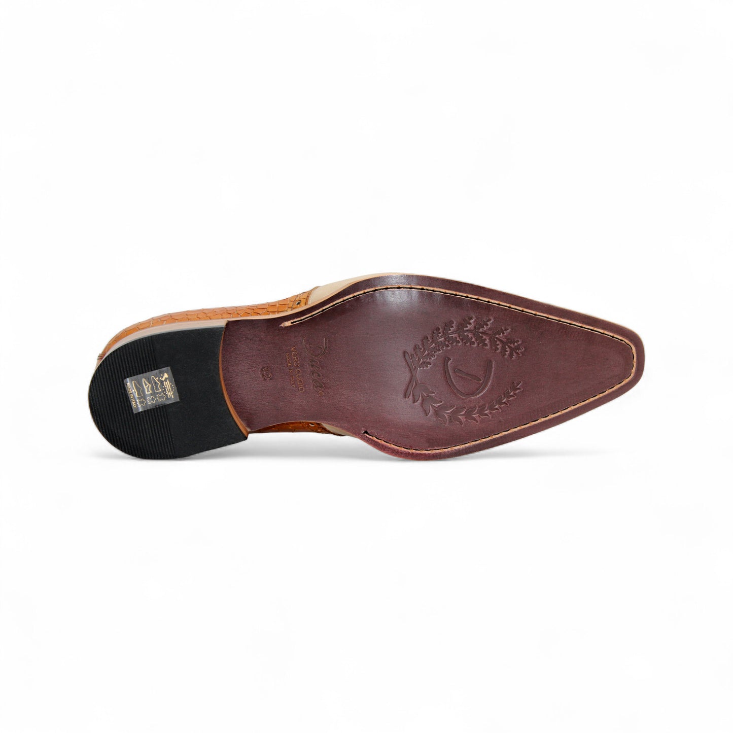 The Duca Di Matiste Duca Valentano Cognac/Beige is a genuine leather oxford with croco embossing and a wooden sole, shown against a white background.