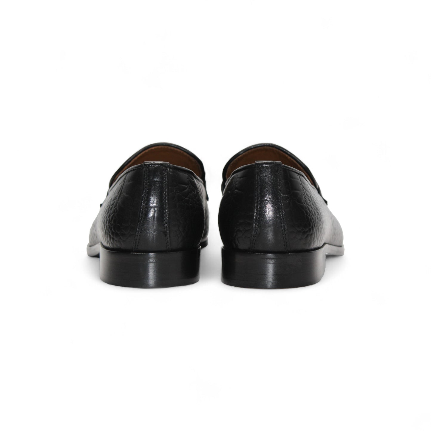 The Duca Vasto Black by Duca Di Matiste is a black croco-embossed Italian leather loafer with a silver metal bit, shown in profile against a white background—a refined pick for luxury men’s footwear.