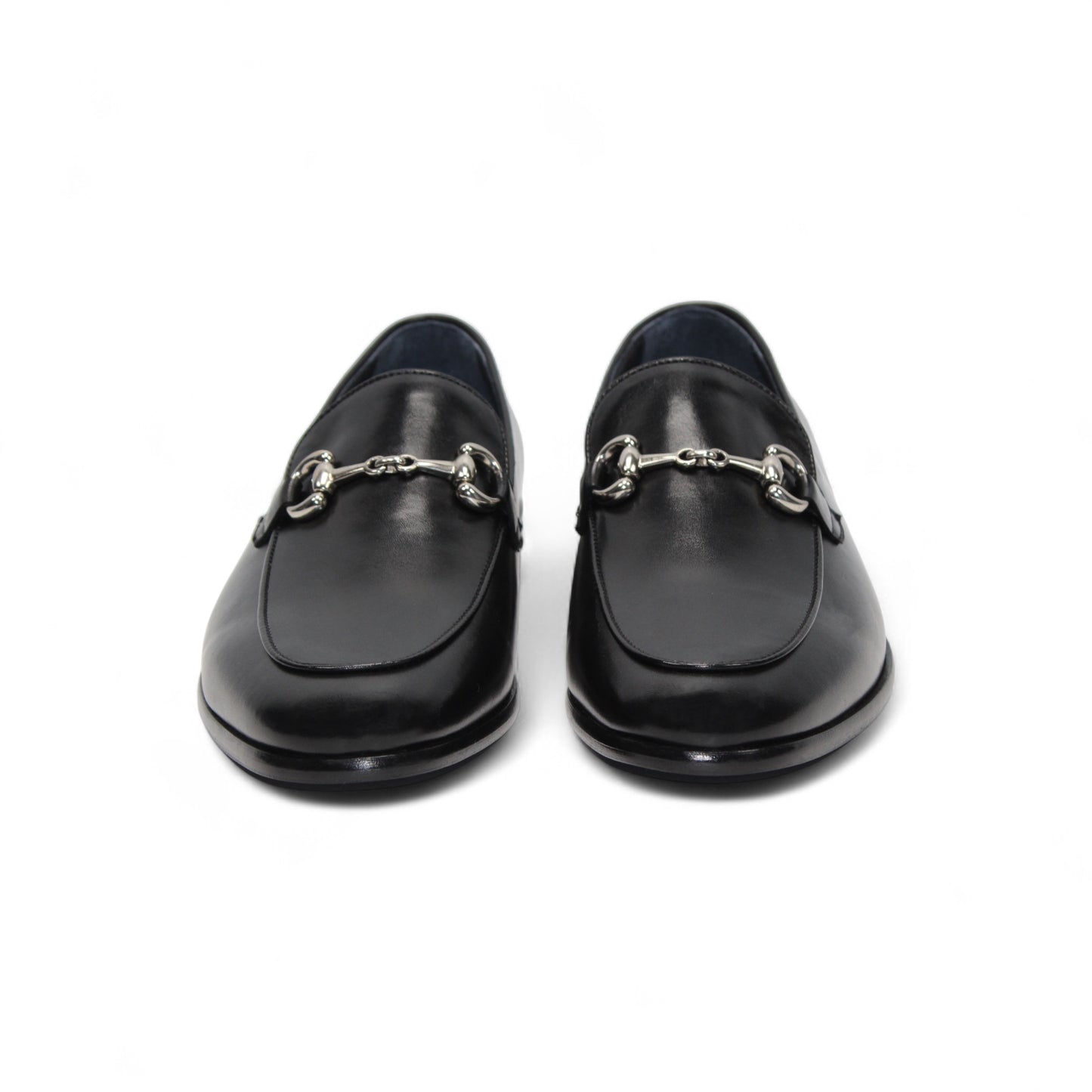 The Duca Di Matiste Duca Vasto II Black is a handcrafted Italian black leather loafer with a low heel and silver metal detail on the upper, shown in side profile against a white background.
