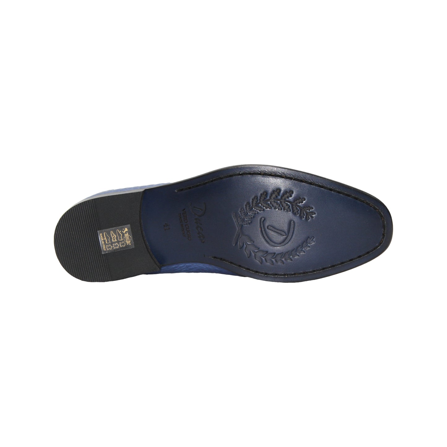 The Duca Vasto Light Blue by Duca Di Matiste is an Italian-crafted shoe in blue genuine croco-embossed leather with a silver metal buckle, shown in profile on a white background.