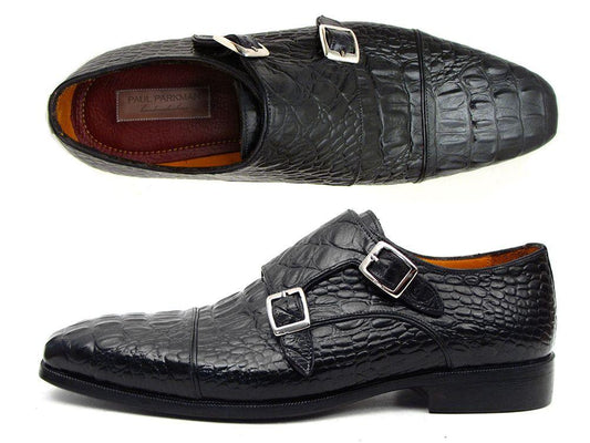 Explore the Paul Parkman Double Monkstrap Black Crocodile Embossed Calfskin shoes, exquisitely crafted for the discerning gentleman. These handmade shoes feature a sophisticated double monk strap design and are meticulously made from crocodile-embossed calfskin, combining elegance with exceptional craftsmanship.