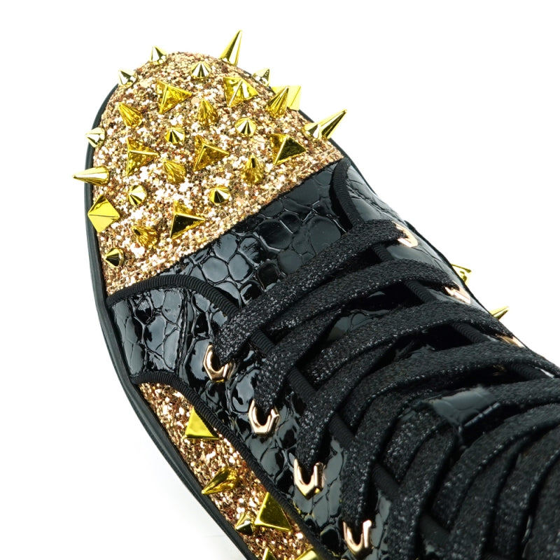FI-2369 Black Gold Spikes High Top Sneakers 8 FI-2369 Black Gold Spikes High Top Sneakers 8