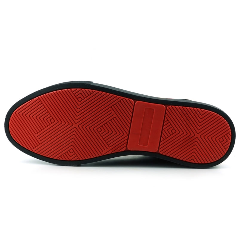 The FI-2416 White Patent Leather High Top Sneaker by Fiesso showcases a sleek design with a pristine white high-top silhouette, complemented by stylish black laces and a contrasting black sole. Made from patent leather, these sneakers seamlessly combine fashion and comfort for any occasion.