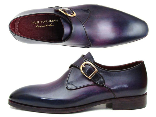 Explore the charm of the Paul Parkman Single Monkstrap Shoes in purple leather (DW754T), adorned with gold buckles. With their sleek design and subtle gradient, each pair is meticulously hand-painted for a personalized touch.