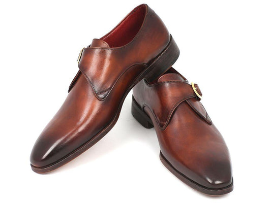 Introducing the Paul Parkman Monkstrap Dress Shoes Brown & Camel - 011B44, crafted by the renowned brand Paul Parkman. These monkstrap shoes boast a handmade design in polished calfskin leather.