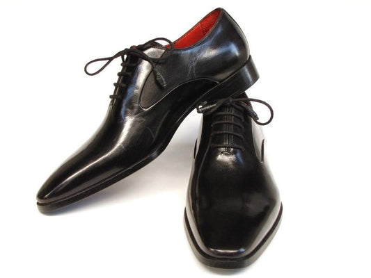 Paul Parkman Black Oxfords - 019-BLK, crafted from Italian calfskin with precision laces, displayed against a white background.