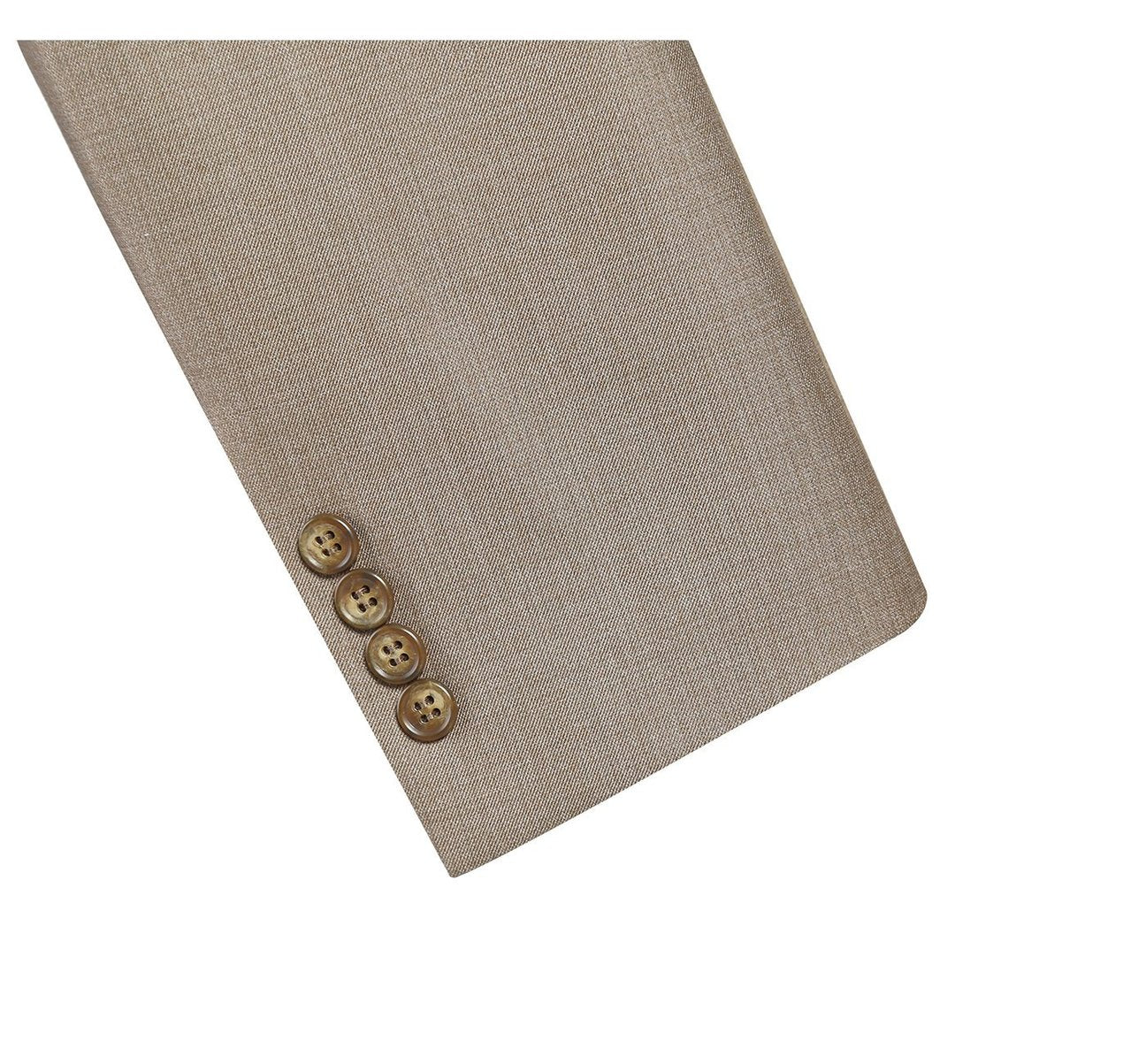 The Renoir Alessandro Vitello 2-Piece Classic Fit Suit, model 202-3, is showcased on a plain background and comes in an elegant beige. The ensemble includes a single-breasted jacket with two buttons and coordinating trousers, making it ideal for office wear.