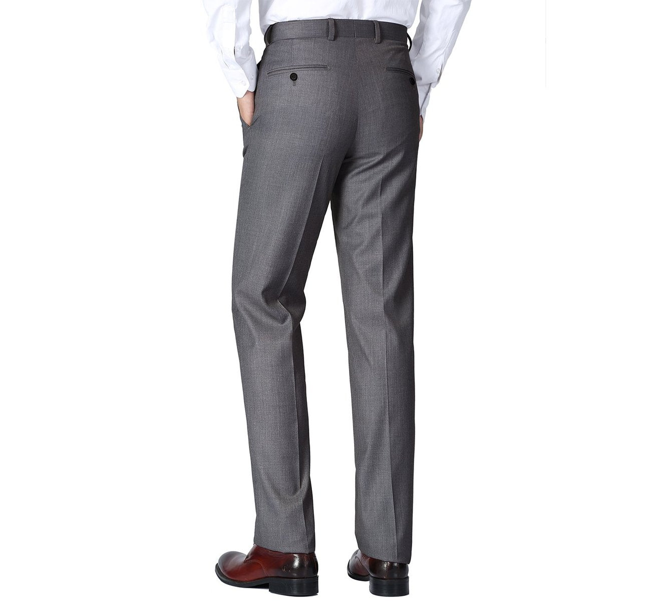 dark grey dress pants with brown shoes Alessandro Vitello by Renoir Dark Grey Slim Fit Flat Front Wool Suit Pant 508-3 42R