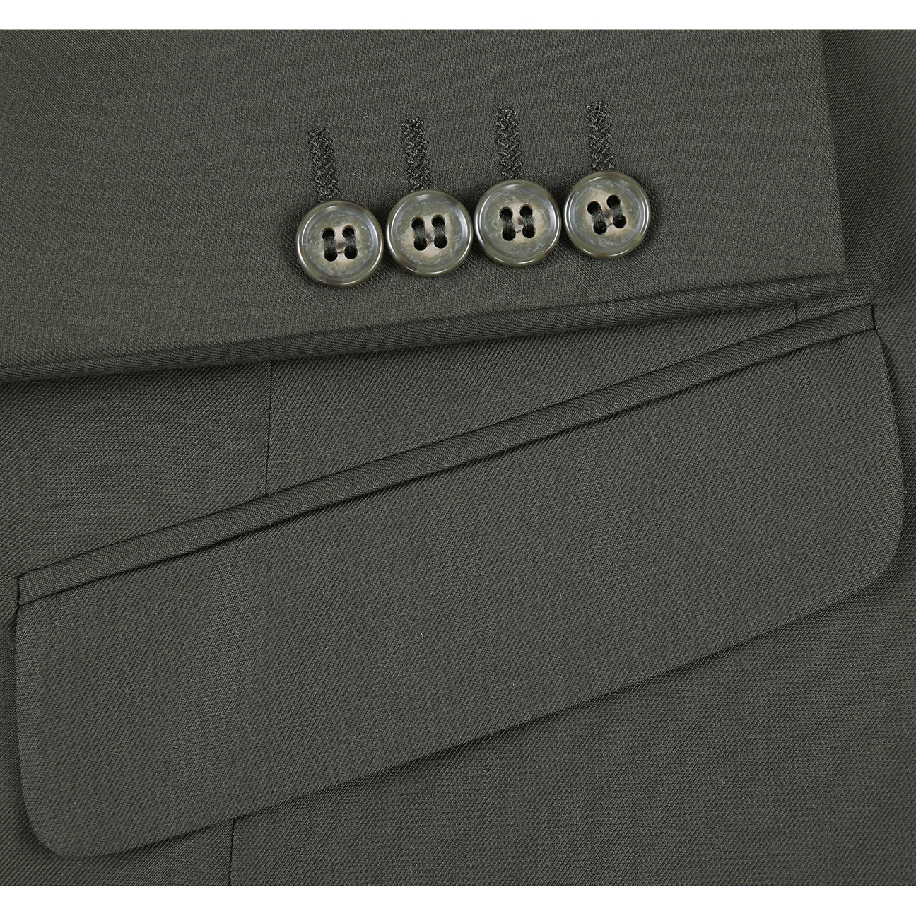 The Alessandro Vitello by Renoir 2-Piece Slim Fit Single Breasted Notch Lapel Olive Suit 201-10 is shown, featuring a slim-fit, single-breasted blazer with matching trousers set against a white background.