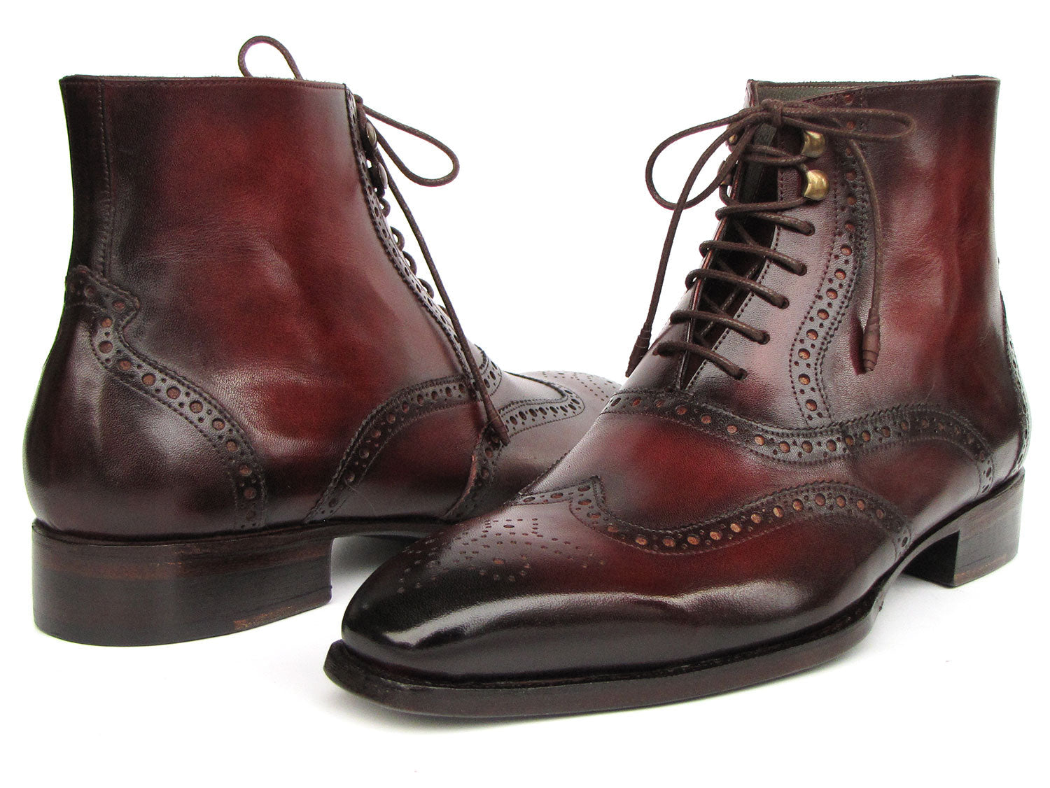 Paul Parkman Men's Bordeaux Burnished Leather Goodyear Welted Wingtip Boots (ID#BT4861-BRD) '