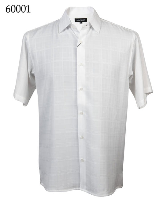 Regular Fit white Bassiri Short Sleeve Shirt 60001 with a subtle grid pattern from Bassiri.