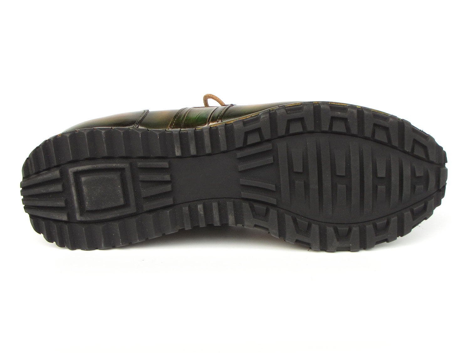 Introducing the Paul Parkman Men's Olive Green Hand-Painted Sneakers - LP208GRN, a luxurious pair of fashion sneakers crafted from olive green and brown hand-painted leather with sophisticated brown laces. These bespoke shoes are beautifully showcased from both side and top views on a pristine white background.