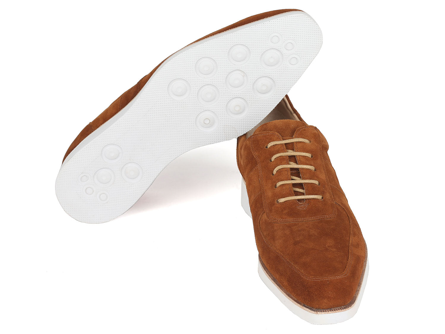 Introducing the Paul Parkman Men's Casual Shoes in Camel Suede - 192-SD-CML, featuring white soles and tan laces, perfect for a casual yet stylish look.