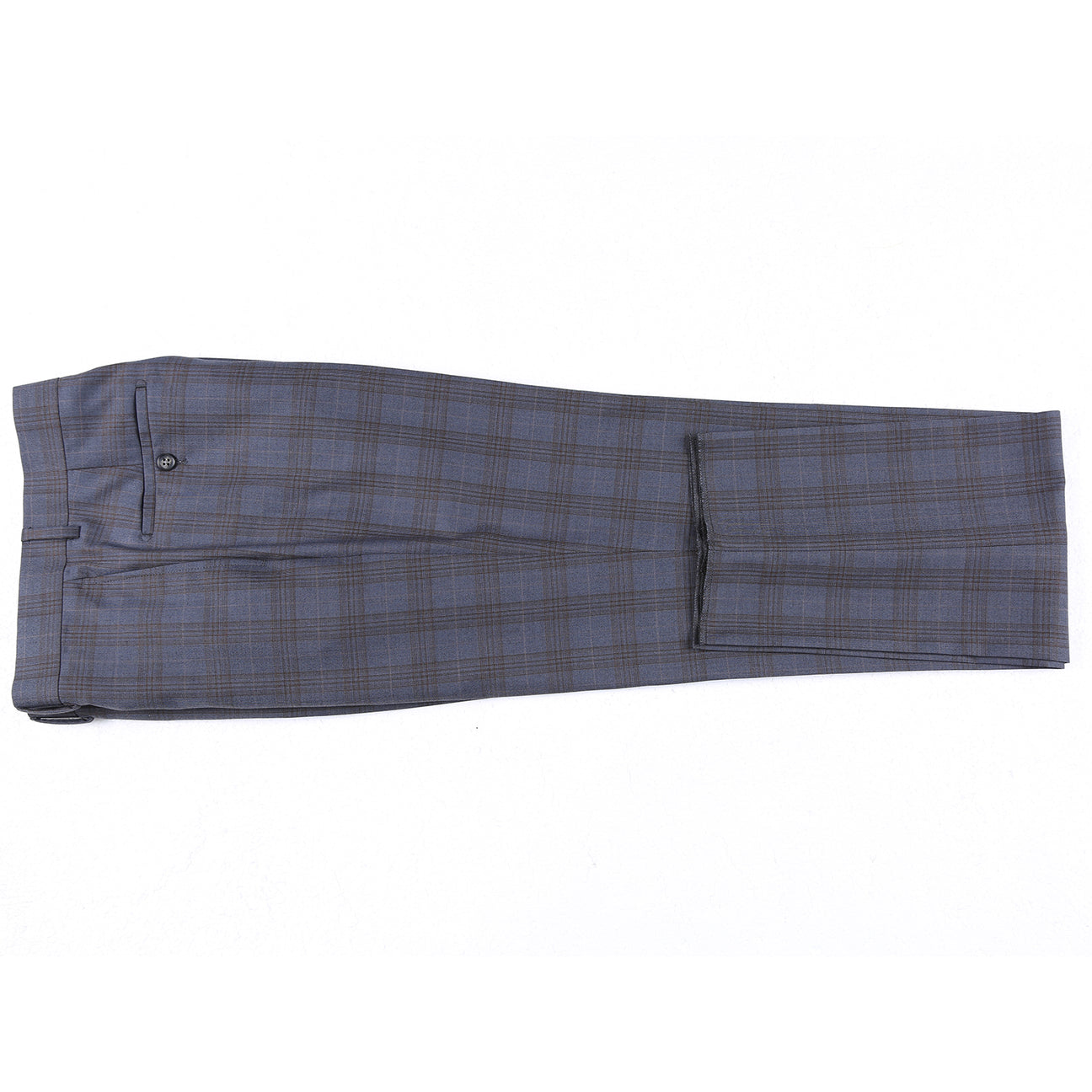 Displayed on a white background, the ENGLISH LAUNDRY Gray with Tan Check Notch Suit 72-55-555 from English Laundry's men's stylish suit collection boasts a two-button closure and side pockets, combining classic style with modern functionality.