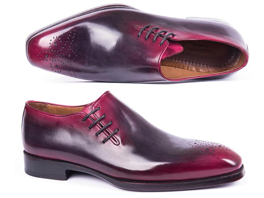 Introducing the Paul Parkman Side Lace Oxfords in Purple & Gray (Model 846F11), crafted with precision by Paul Parkman. These made-to-order oxfords feature hand-painted leather and intricate perforations near the toe for a sophisticated look, complete with black laces and exceptional craftsmanship.