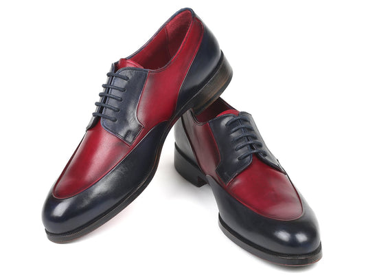 Paul Parkman Bordeaux & Navy Derby Shoes - 993-BDNV offer a sleek design with calfskin uppers and laces in striking red and blue leather.
