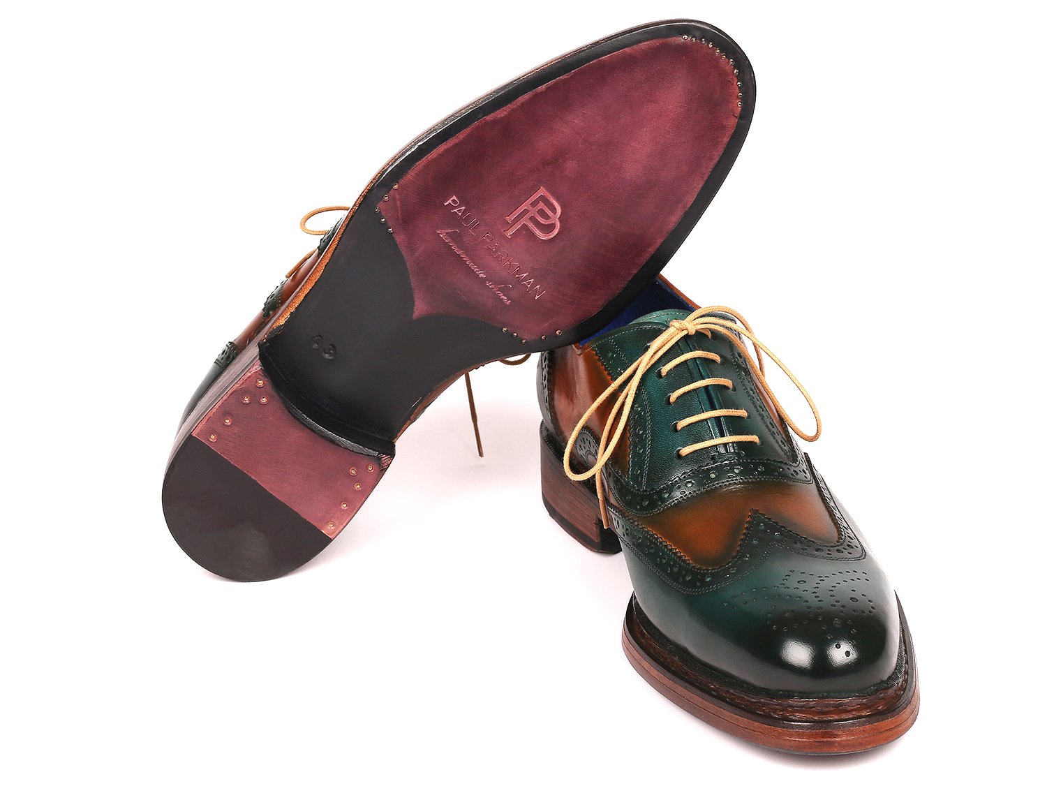 Paul Parkman Wingtip Oxfords Goodyear Welted Green Tobacco 027