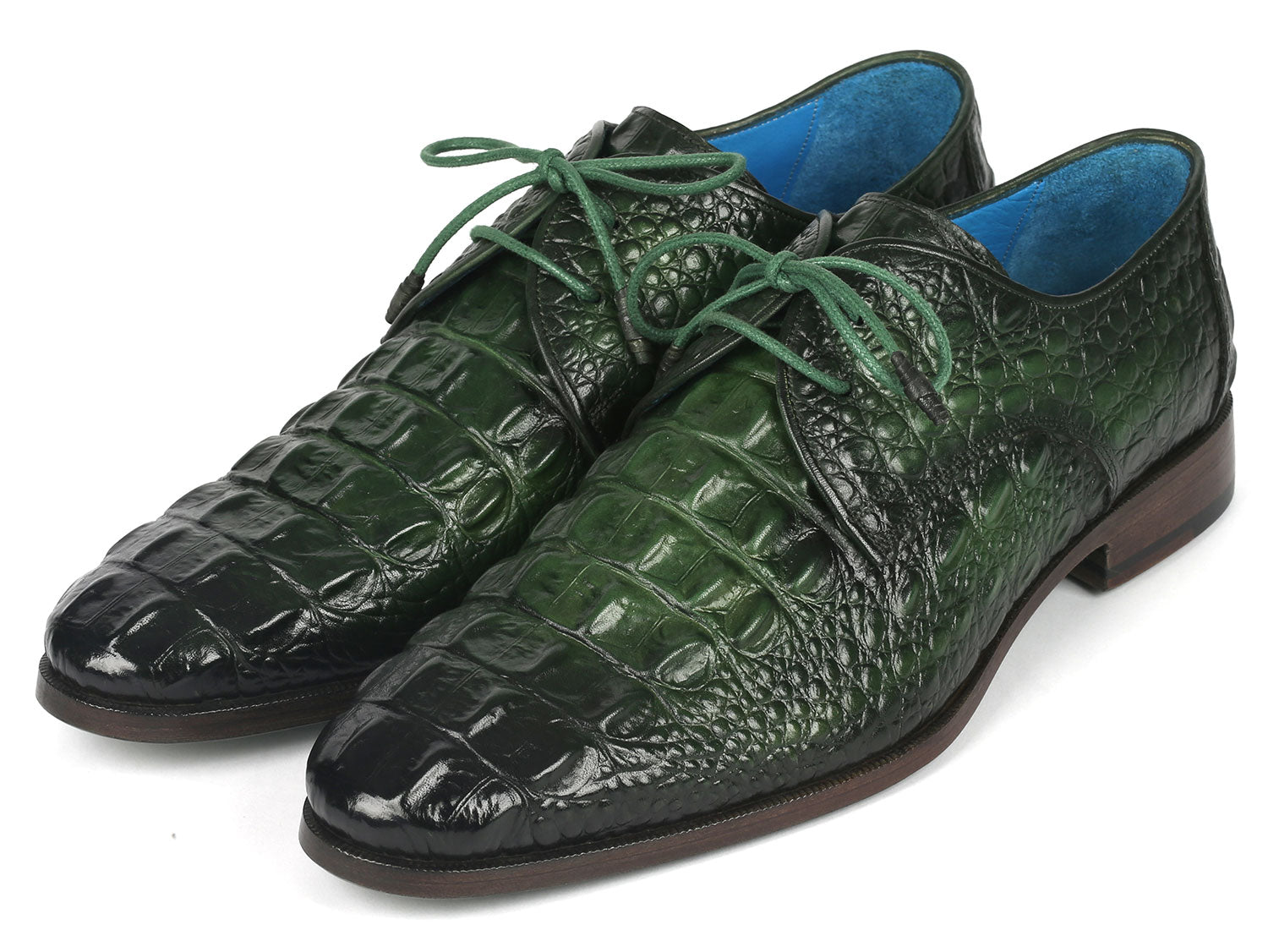 Paul Parkman Green Croco Textured Leather Derby Shoes - 1438GRN EU 40 - US 7.5 Paul Parkman Green Croco Textured Leather Derby Shoes - 1438GRN EU 40 - US 7.5