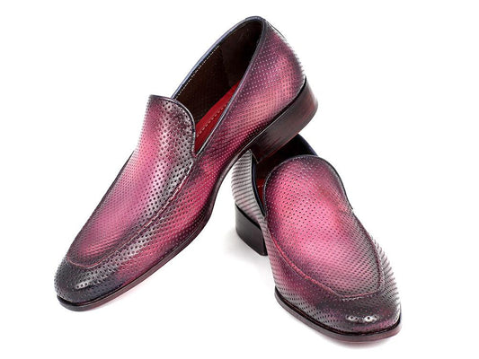 The Paul Parkman Perforated Leather Loafers in Purple (Model: 874-PURP) are expertly crafted from perforated leather with a polished finish.