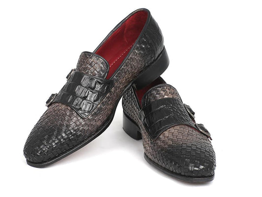 Explore our Paul Parkman Gray Woven & Croc Embossed Monkstraps, showcasing a captivating gray pattern enhanced by meticulous hand-painted details. These bespoke shoes are available as made-to-order for those who value unique elegance and craftsmanship.