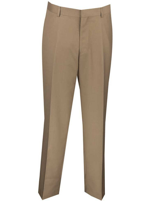 Vinci Suits offers Slim Fit Flat Front Pre-Hemmed Dress Pants (Beige) OS-900, featuring a flat front, belt loops, and a straight leg cut.