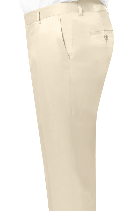 EJ Samuel Cream Satin Pants PS02 by EJ SAMUEL, showcasing a side pocket and belt loops, photographed against a white background.