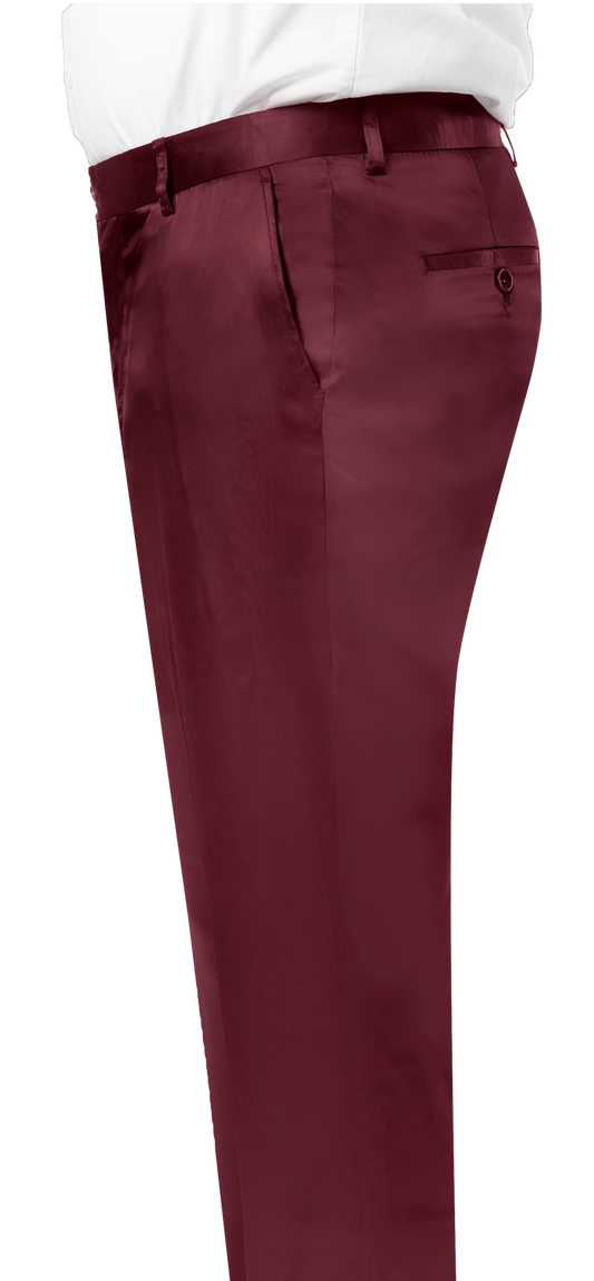 A person wearing the EJ Samuel Wine Satin Pants PS02, paired with a white shirt subtly visible at the top.