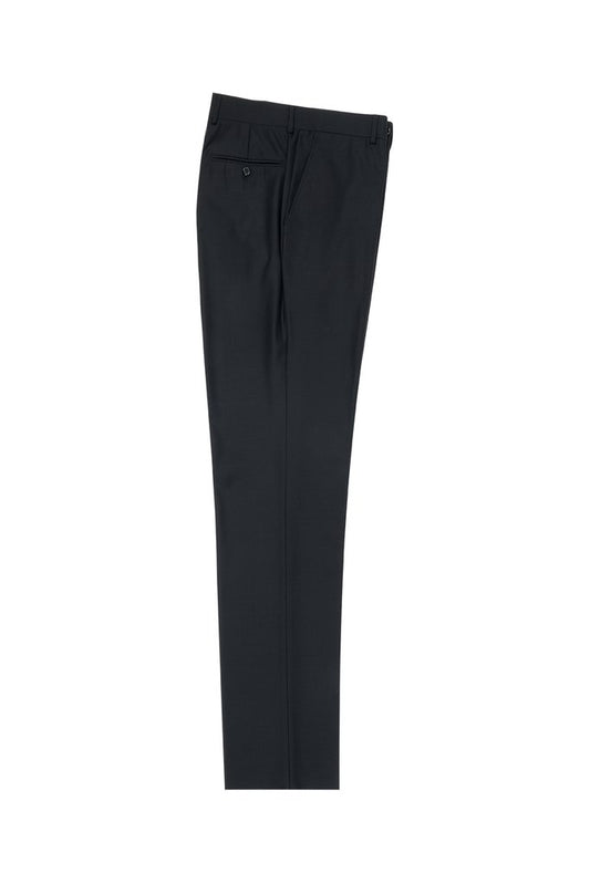 Tiglio Luxe Black Flat Front, Pure Wool Modern Fit Dress Pants 2560 TIG1001 are neatly folded against a crisp white background, showcasing their sleek and modern fit.