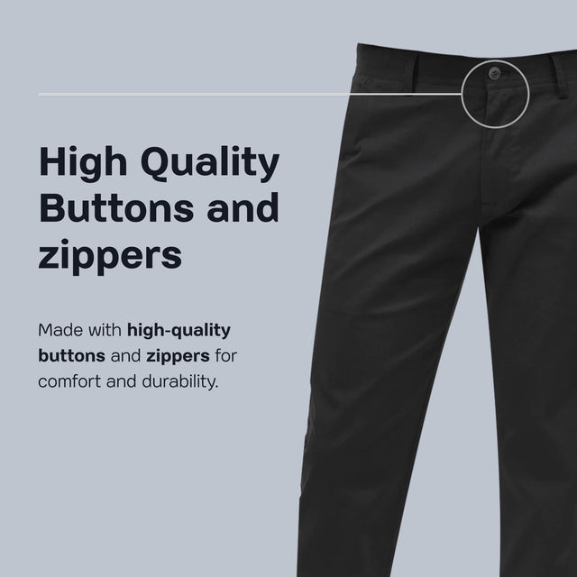 The EJ Samuel Black Chino Long Pants CHL01 by EJ SAMUEL are men's black chinos, designed with a button and zipper closure, belt loops, and two front pockets.